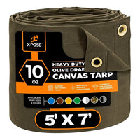 Xpose Safety 5' x 7' Olive Drab Heavy-Duty Weatherproof 10 oz. Poly Canvas Tarp CTOD10-57