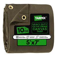 Tarpex 5' x 7' Olive Drab Heavy-Duty Weatherproof 10 oz. Poly Canvas Tarp CTOD10-TA-57