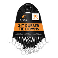 Xpose Safety 31" Black Heavy-Duty EPDM Rubber Tie Down Bungee Cords with Hooks TSEP-31-10 - 10/Pack