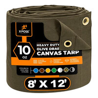 Xpose Safety 8' x 12' Olive Drab Heavy-Duty Weatherproof 10 oz. Poly Canvas Tarp CTOD10-812