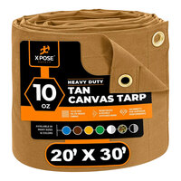 Xpose Safety 20' x 30' Tan Heavy-Duty Weatherproof 10 oz. Poly Canvas Tarp CTT10-2030