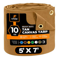 Xpose Safety 5' x 7' Tan Heavy-Duty Weatherproof 10 oz. Poly Canvas Tarp CTT10-57