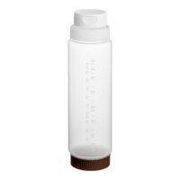 Vollrath Traex® 24 oz. Clear FIFO Squeeze Dispenser with White Flowcut™ Cap and Brown Base Cap