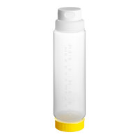 Vollrath Traex® 24 oz. Clear FIFO Squeeze Dispenser with White Flowcut™ Cap and Yellow Base Cap