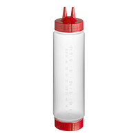 Vollrath Traex® 24 oz. Clear FIFO Squeeze Dispenser with Red Twin Tip™ Cap and Base Cap