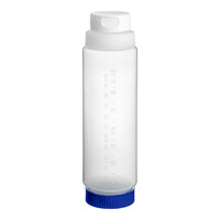 Vollrath Traex® 24 oz. Clear FIFO Squeeze Dispenser with White Flowcut™ Cap and Blue Base Cap