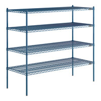 Lavex Pro 24" x 60" NSF Blue Epoxy Heavy-Duty 4-Shelf Kit with 54" Posts and Antimicrobial Coating