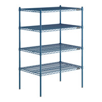 Lavex Pro 24" x 36" NSF Blue Epoxy Heavy-Duty 4-Shelf Kit with 54" Posts and Antimicrobial Coating