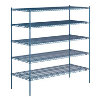 Lavex Pro 30" x 72" NSF Blue Epoxy Heavy-Duty 5-Shelf Kit with 74" Posts and Antimicrobial Coating