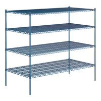 Lavex Pro 36" x 72" NSF Blue Epoxy Heavy-Duty 4-Shelf Kit with 64" Posts and Antimicrobial Coating