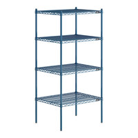 Lavex Pro 24" x 30" NSF Blue Epoxy Heavy-Duty 4-Shelf Kit with 64" Posts and Antimicrobial Coating