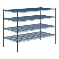 Lavex Pro 36" x 72" NSF Blue Epoxy Heavy-Duty 4-Shelf Kit with 54" Posts and Antimicrobial Coating