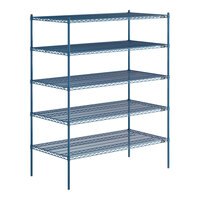Lavex Pro 30" x 60" NSF Blue Epoxy Heavy-Duty 5-Shelf Kit with 74" Posts and Antimicrobial Coating