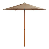 Lancaster Table & Seating 7 1/2' Round Tundra Tan Push Lift Woodgrain Aluminum Umbrella