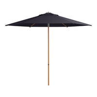 Lancaster Table & Seating 9' Round Midnight Navy Push Lift Woodgrain Aluminum Umbrella