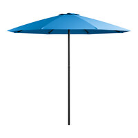 Lancaster Table & Seating 7 1/2' Round Pacific Blue Push Lift Black Steel Umbrella