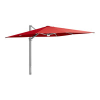 Lancaster Table & Seating 10' Square Carnation Red Crank Lift Silver Aluminum Cantilever Umbrella with Lights