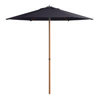 Lancaster Table & Seating 7 1/2' Round Midnight Navy Push Lift Woodgrain Aluminum Umbrella