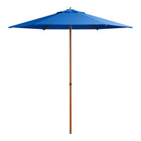 Lancaster Table & Seating 7 1/2' Round Lake Blue Push Lift Woodgrain Aluminum Umbrella