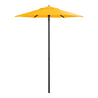 Lancaster Table & Seating 6' Round Sunflower Yellow Push Lift Black Aluminum Umbrella