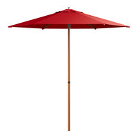 Lancaster Table & Seating 7 1/2' Round Carnation Red Push Lift Woodgrain Aluminum Umbrella