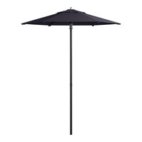 Lancaster Table & Seating 6' Round Midnight Navy Push Lift Black Aluminum Umbrella