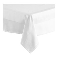Oxford 54" x 54" Square White 100% Ringspun Cotton Hemmed Damask Cloth Table Cover with Satin Band - 48/Case