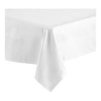 Oxford 90" x 90" Square White 55% Cotton / 45% Polyester Hemmed Cloth Table Cover with Satin Band - 12/Case