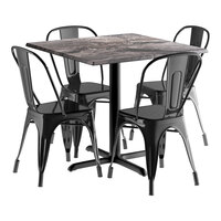 Lancaster Table & Seating Excalibur 36" x 36" Square Smooth Paladina Standard Height Table with 4 Alloy Series Onyx Black Outdoor Cafe Chairs