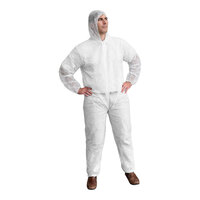 Cordova White Economy Weight Polypropylene Coveralls with Elastic Wrists and Hood - 25/Case
