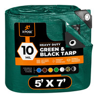 Xpose Safety 5' x 7' Green / Black Heavy-Duty Weatherproof 10 Mil Multipurpose Polyethylene Tarp MTGB-57-X
