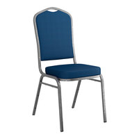 Lancaster Table & Seating Navy Fabric Crown Back Stackable Banquet Chair with Silver Vein Frame