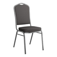 Lancaster Table & Seating Black Pattern Fabric Crown Back Stackable Banquet Chair with Silver Vein Frame