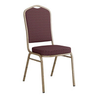 Lancaster Table & Seating Burgundy Pattern Fabric Crown Back Stackable Banquet Chair with Gold Vein Frame