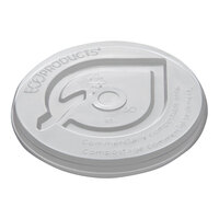 Eco-Products GreenStripe 12, 16, and 22 oz. PLA Compostable Flat Paper Cold Cup Lid with Circular Straw Slot - 1000/Case