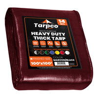 Tarpco Safety 100' x 100' Maroon / Black Extra Heavy-Duty Weatherproof 14 Mil Poly Tarp with Reinforced Edges TS107100X100