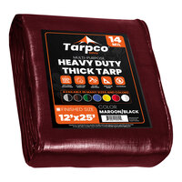 Tarpco Safety 12' x 25' Maroon / Black Extra Heavy-Duty Weatherproof 14 Mil Poly Tarp with Reinforced Edges TS10712X25