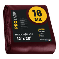ProTarp 12' x 20' Maroon / Black Extra Heavy-Duty Weatherproof 16 Mil Poly Tarp with Reinforced Edges PT10712X20