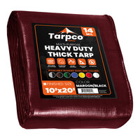 Tarpco Safety 10' x 20' Maroon / Black Extra Heavy-Duty Weatherproof 14 Mil Poly Tarp with Reinforced Edges TS10710X20