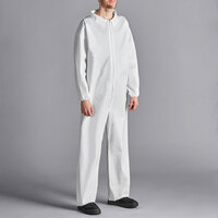 Lavex White 53 GSM Heavy Weight Microporous Polypropylene Zipper Front Long Sleeve Coveralls with Elastic Wrists and Ankles - Each