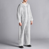 Lavex White Polypropylene 26 GSM Standard Weight Zipper Front Long Sleeve Coveralls with Elastic Wrists and Ankles - Each