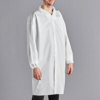 Lavex White 53 GSM Heavy Weight Microporous Polypropylene Snap Front Long Sleeve Lab Coat with Elastic Wrists - Each