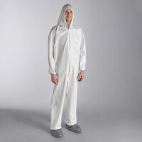 Lavex White 53 GSM Heavy Weight Microporous Polypropylene Zipper Front Long Sleeve Coveralls with Elastic Wrists, Attached Boots, and Hood - Case