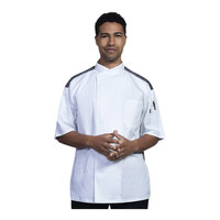 Uncommon Chef Modena Unisex Customizable White Short Sleeve Chef Coat with Black Heather Mesh Back 0712HC - M