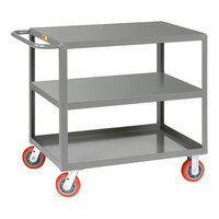 Little Giant 30" x 48" x 36 1/2" 3-Shelf Flush Top Welded Steel Service Cart with 6" Polyurethane Wheels 3LG-3048-6PY