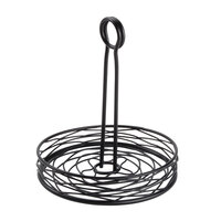 American Metalcraft RBNB17 Black Round Birdnest Condiment Caddy with Card Holder - 7 3/4" x 9 1/8"