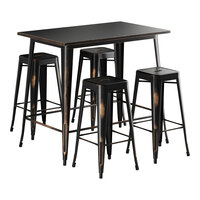 Lancaster Table & Seating Alloy Series 48" x 30" Distressed Copper Bar Height Outdoor Table with 4 Backless Barstools