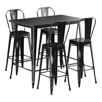 Lancaster Table & Seating Alloy Series 48" x 30" Distressed Onyx Black Bar Height Outdoor Table with 4 Cafe Barstools