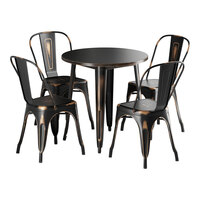 Lancaster Table & Seating Alloy Series 30" Distressed Copper Standard Height Outdoor Table with 4 Cafe Chairs