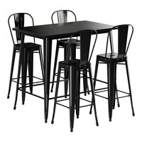 Lancaster Table & Seating Alloy Series 48" x 30" Onyx Black Bar Height Outdoor Table with 4 Cafe Barstools